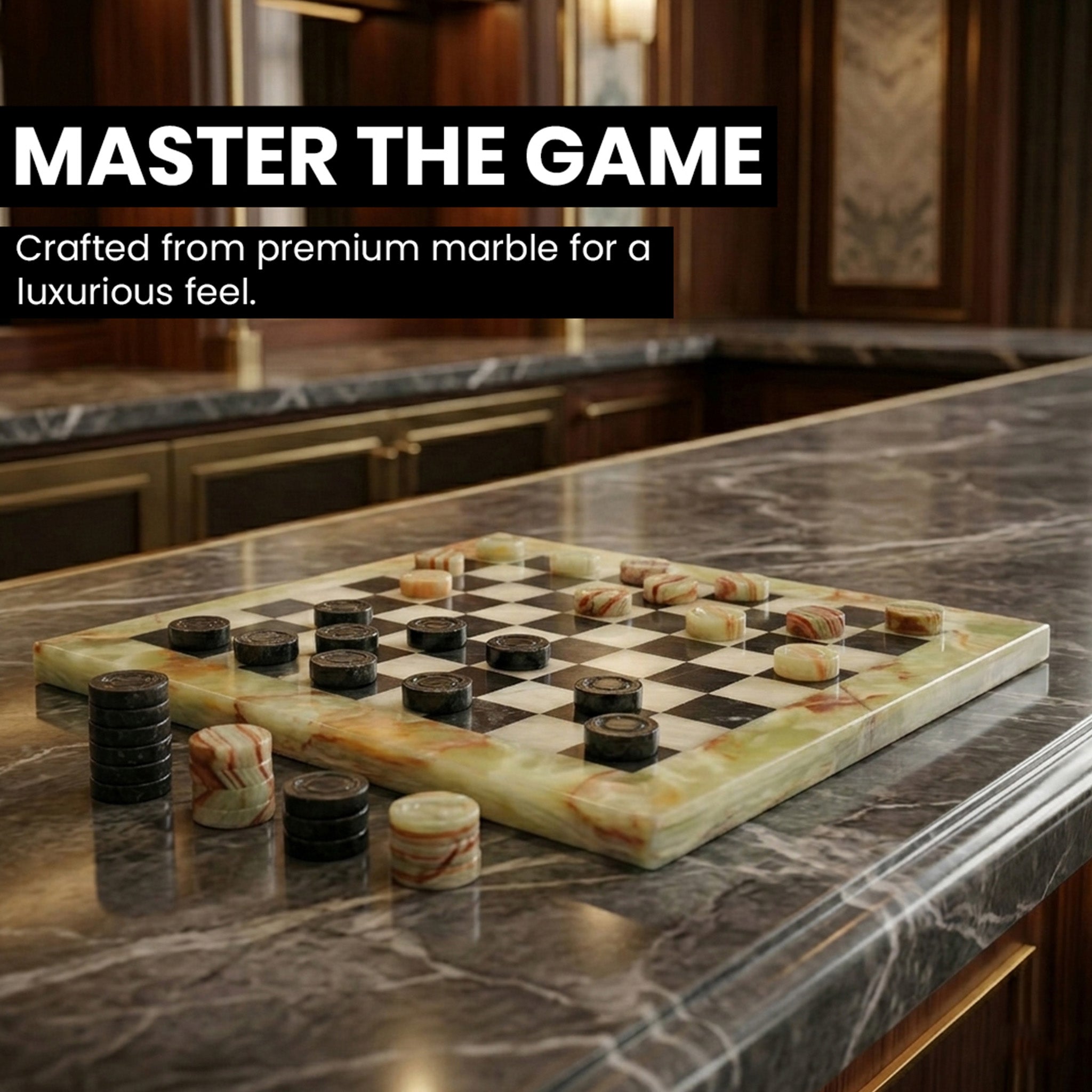 Black and Green Onyx Marble Checkers Set