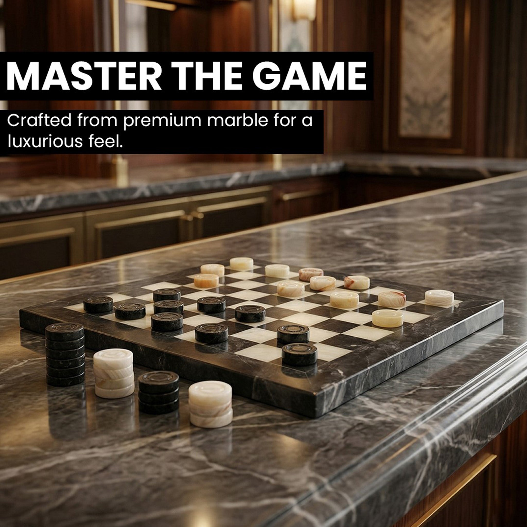 Black Onyx and White Marble Checkers Set