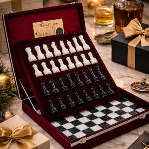 Black & White Marble Chess Set 15 Inches with box