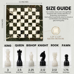 12 Inch Black Zebra and White Marble Chess Set
