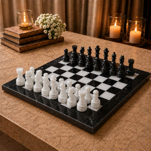 Black & White Marble Chess Set 15 Inches