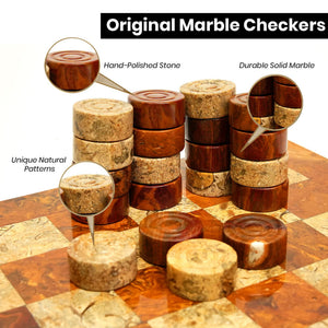Brown and Coral Marble Checkers Set - Luxury (32 Pieces)