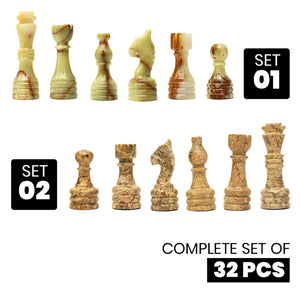 Coral and Green Onyx Chess Pieces for 12 to 16 Inch Board