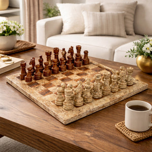 Premium Coral Multi Marble Chess Set 12 Inches