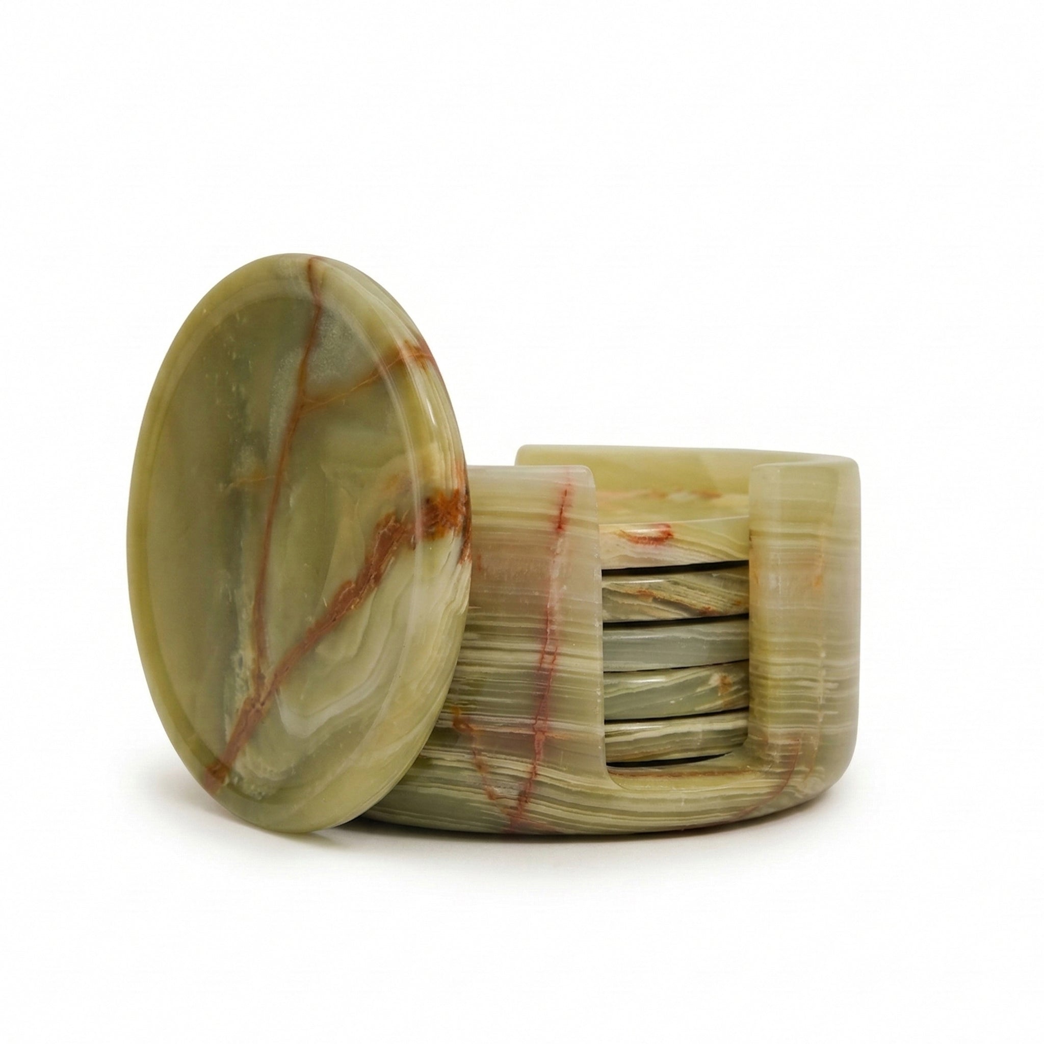 Green Onyx Round Marble Coaster (Set of 6)