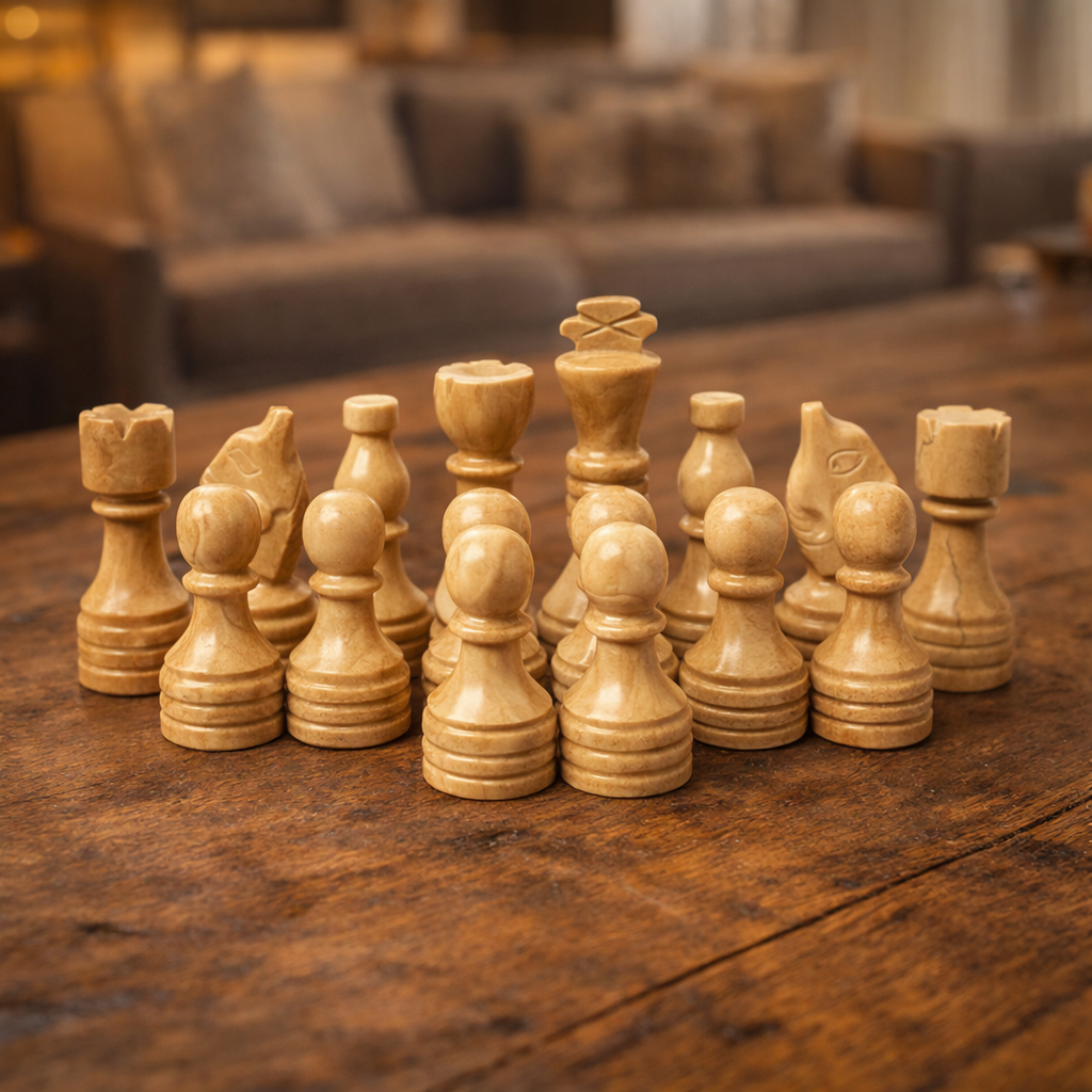 Grey Oceanic and Verona Marble Chess Pieces for 12 to 16 Inches Board - (Pieces Only)