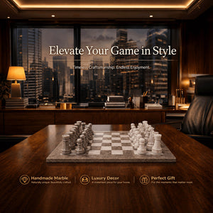 Grey Oceanic and White Marble Chess Set - 15 Inches
