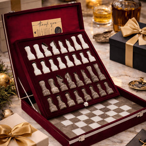 Grey Oceanic and White Marble Chess Set - 15 Inch with box