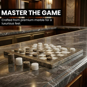 Grey Oceanic and White Marble Checkers Set – ( 32 Handcrafted Pieces )