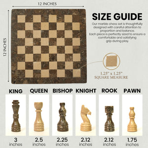 Grey and Verona Marble Chess Set 12 Inch