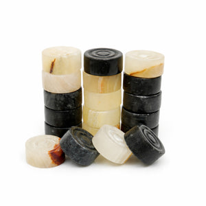 Black Onyx and White Marble Checkers Set - (Premium 32 Pieces)