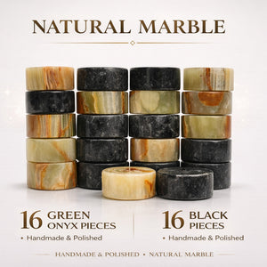 Black & Green Onyx Marble Checkers Set – (32 Pieces)
