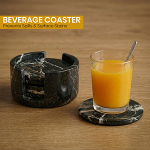 Black Zebra Round Marble Coaster -Set of 6