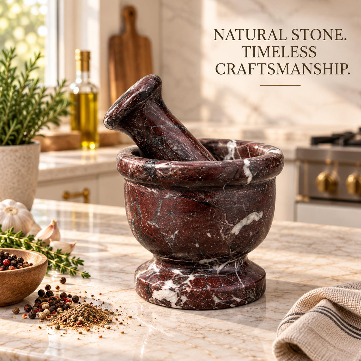 Red Zebra Marble Mortar and Pestle Set (2.5 Inch)