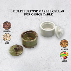White and Green Marble Salt Cellar with Lid – Premium 2 Pack Set