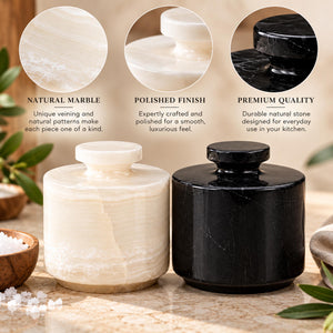 White and Grey Marble Salt Cellar with Lid