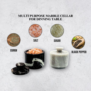 White Black Zebra Marble Salt Cellar with Lid – 2 Pack
