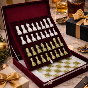 White and Green Onyx Marble Chess Set