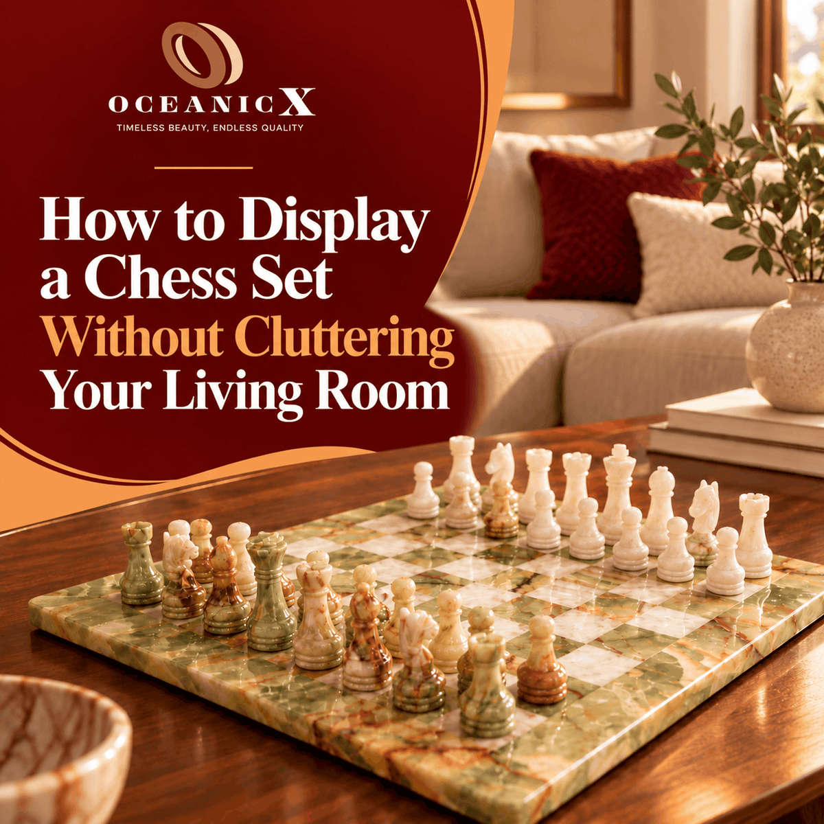 Marble Chess Set as a Coffee Table Centerpiece