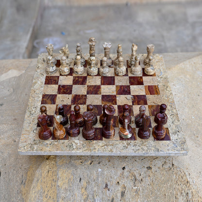 Coral Multi Marble Chess Set High Quality 12 Inches