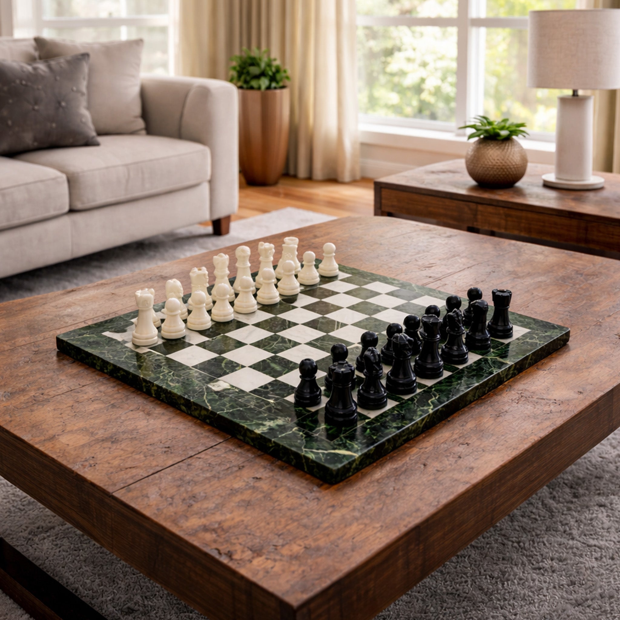 Black Zebra and White Marble Chess Set 12 Inches