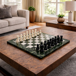 Black Zebra and White Marble Chess Set 12 Inches