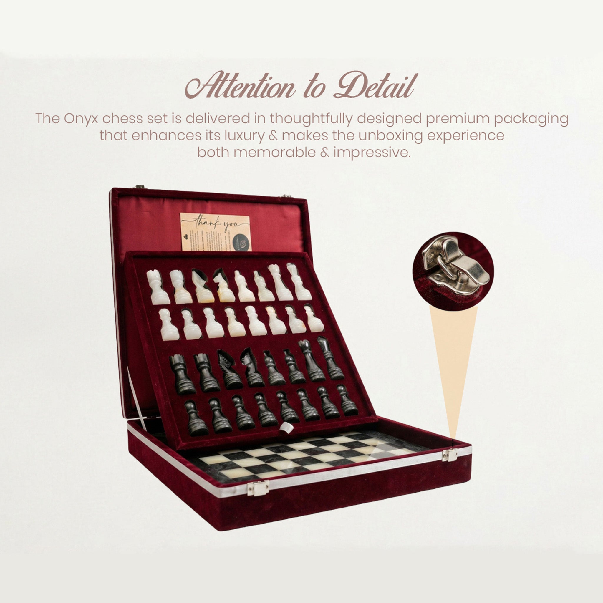 Black Onyx Chess Set 12 Inches - Premium Quality - Details
