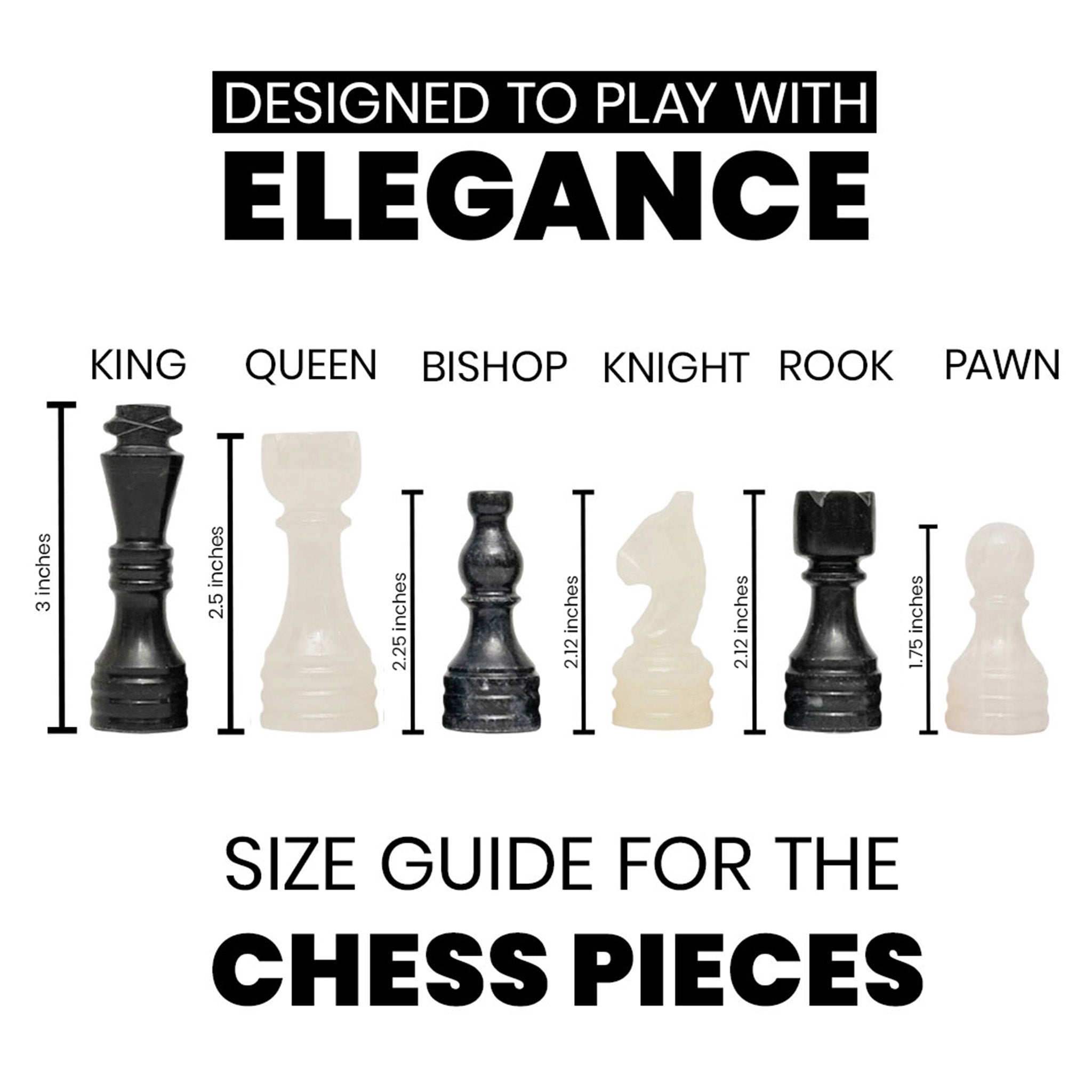 Black Onyx Marble Chess Pieces for 12 to 16 Inches Board