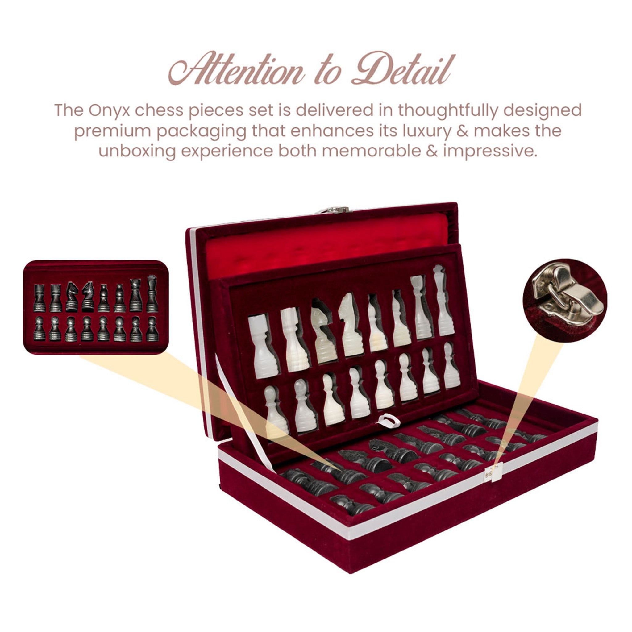 Black Onyx Marble Chess Pieces Details
