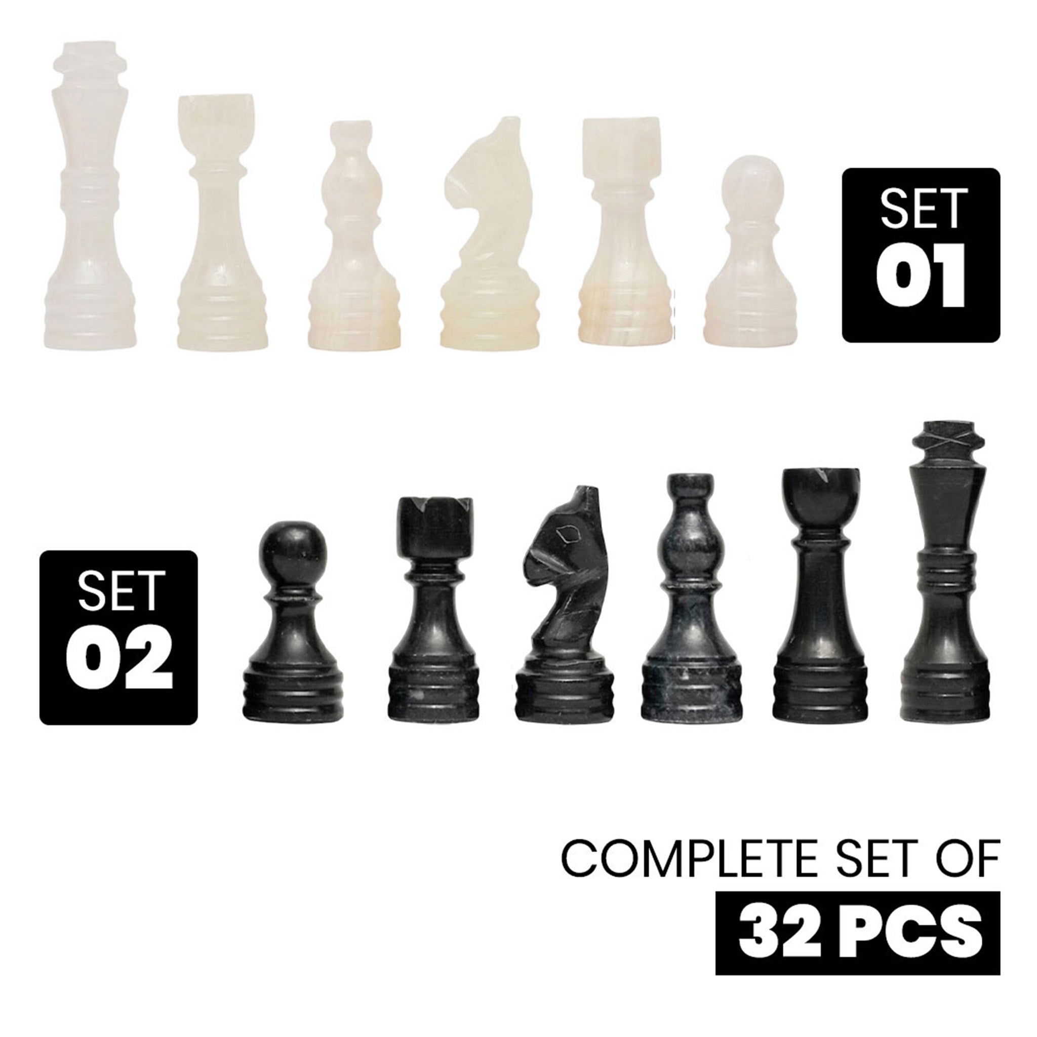 Black Onyx Marble Chess Pieces for 12 to 16 Inch Board