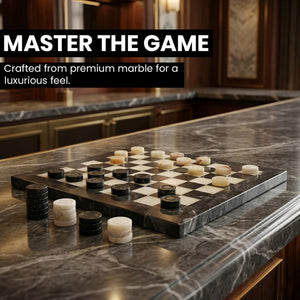 Black Onyx and White Marble Checkers Set