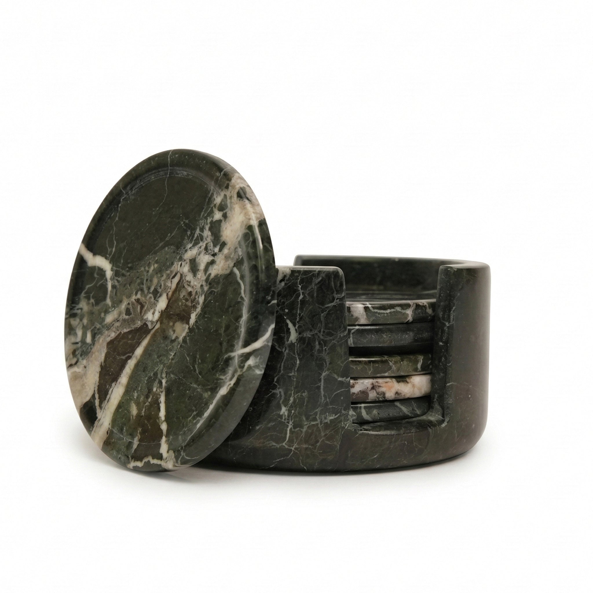 Black Zebra Round Marble Coaster (Set of 6)
