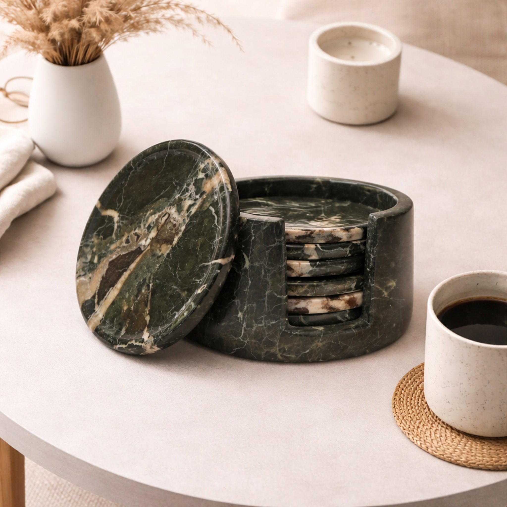 Premium Black Zebra Round Marble Coaster (Set of 6)