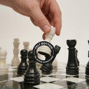 Black Zebra and White Marble Chess Set 12 Inch