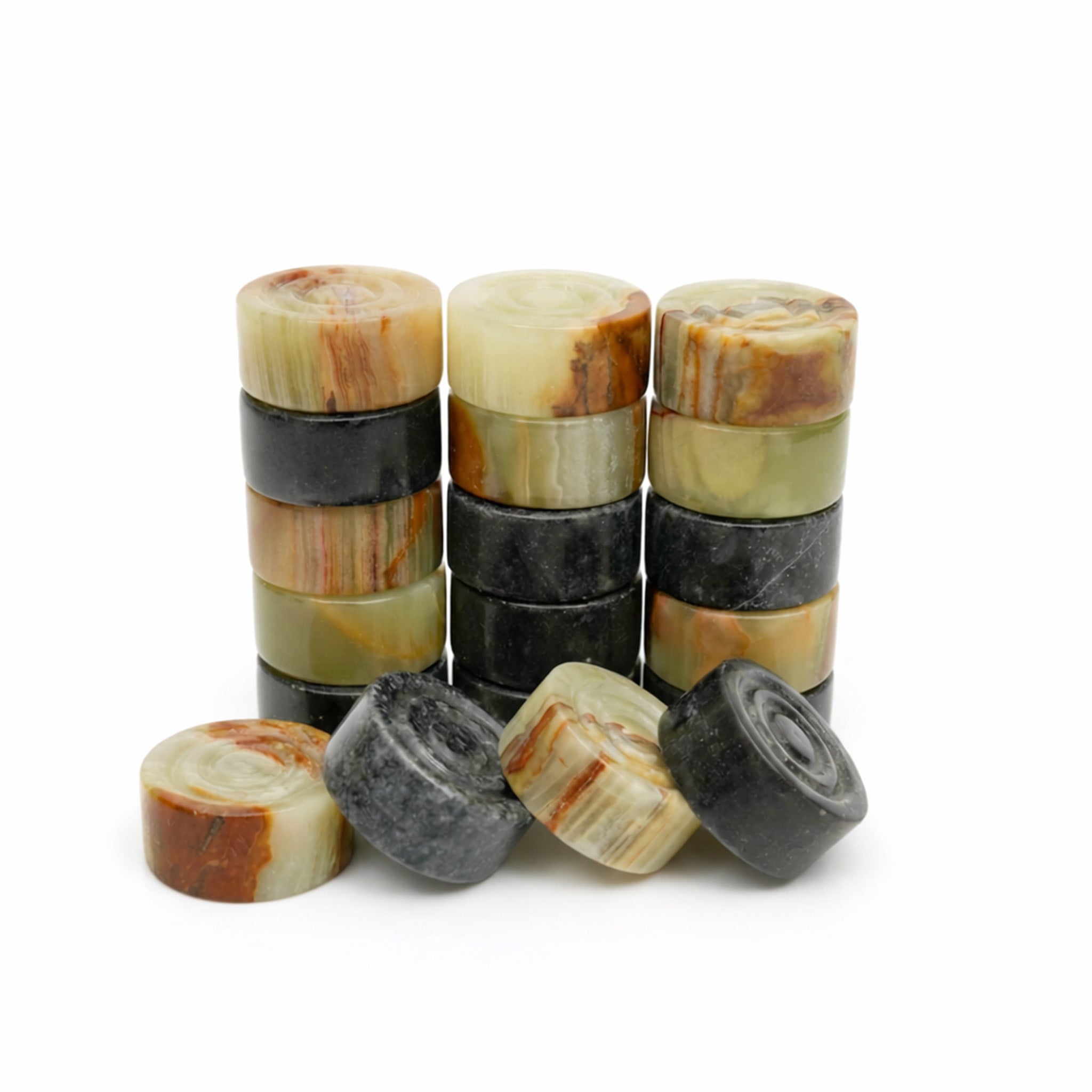 Black & Green Onyx Marble Checkers Set – 32 Pieces