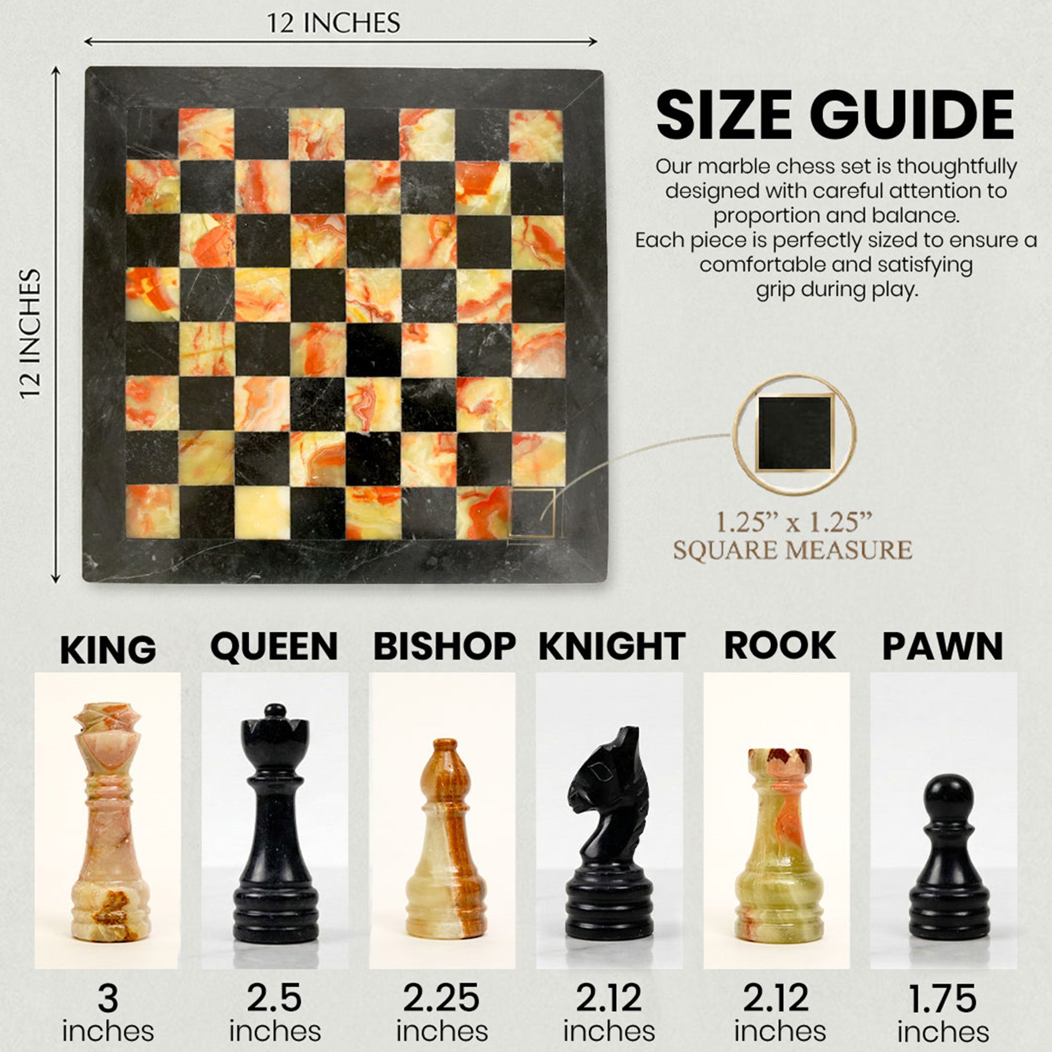 Black and Green Onyx Marble Chess Set 12 inch