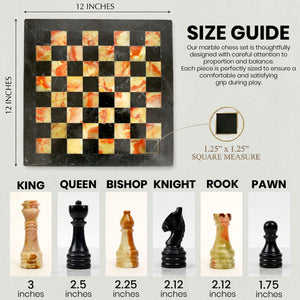 Black and Green Onyx Marble Chess Set 12 inch