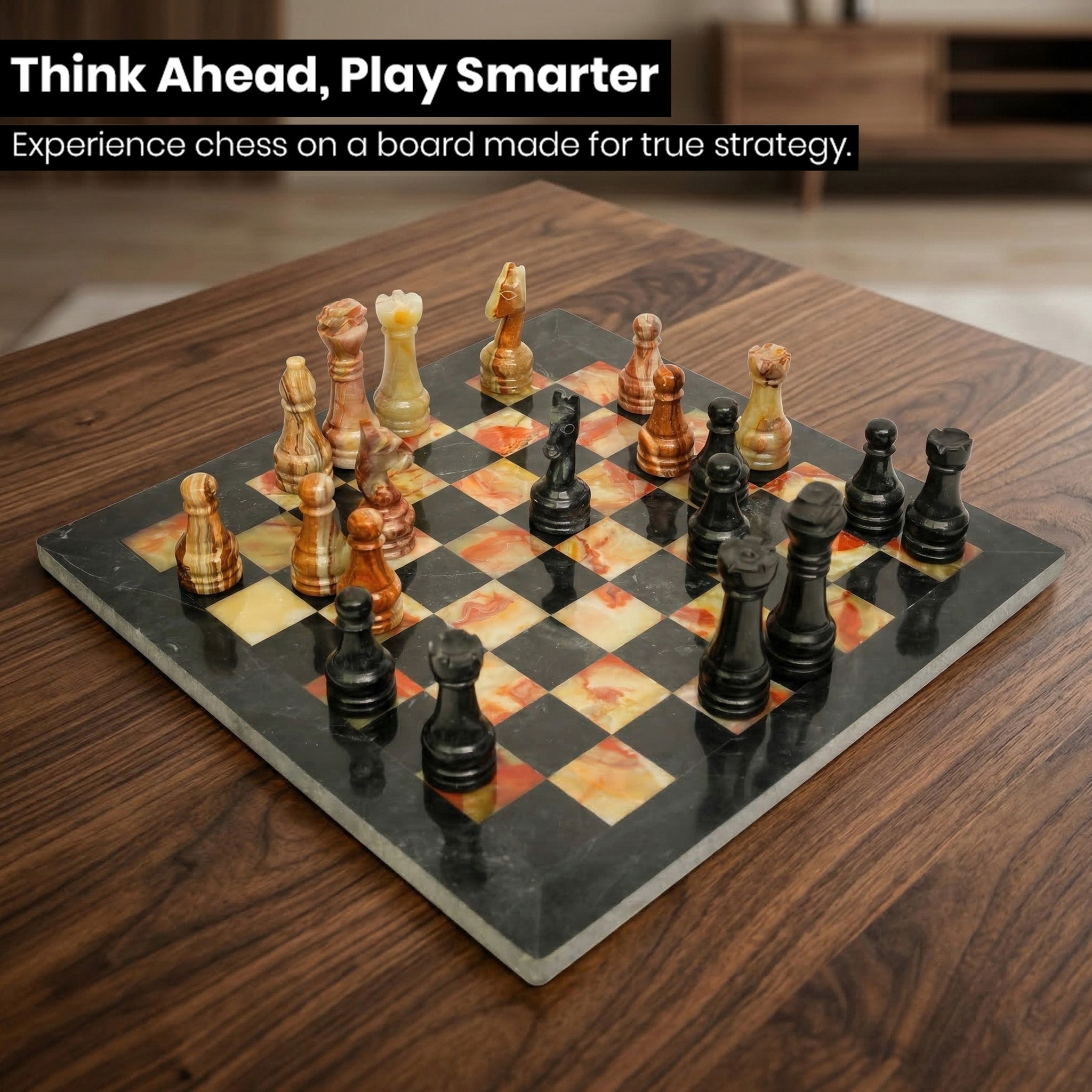 Black green onyx chess set