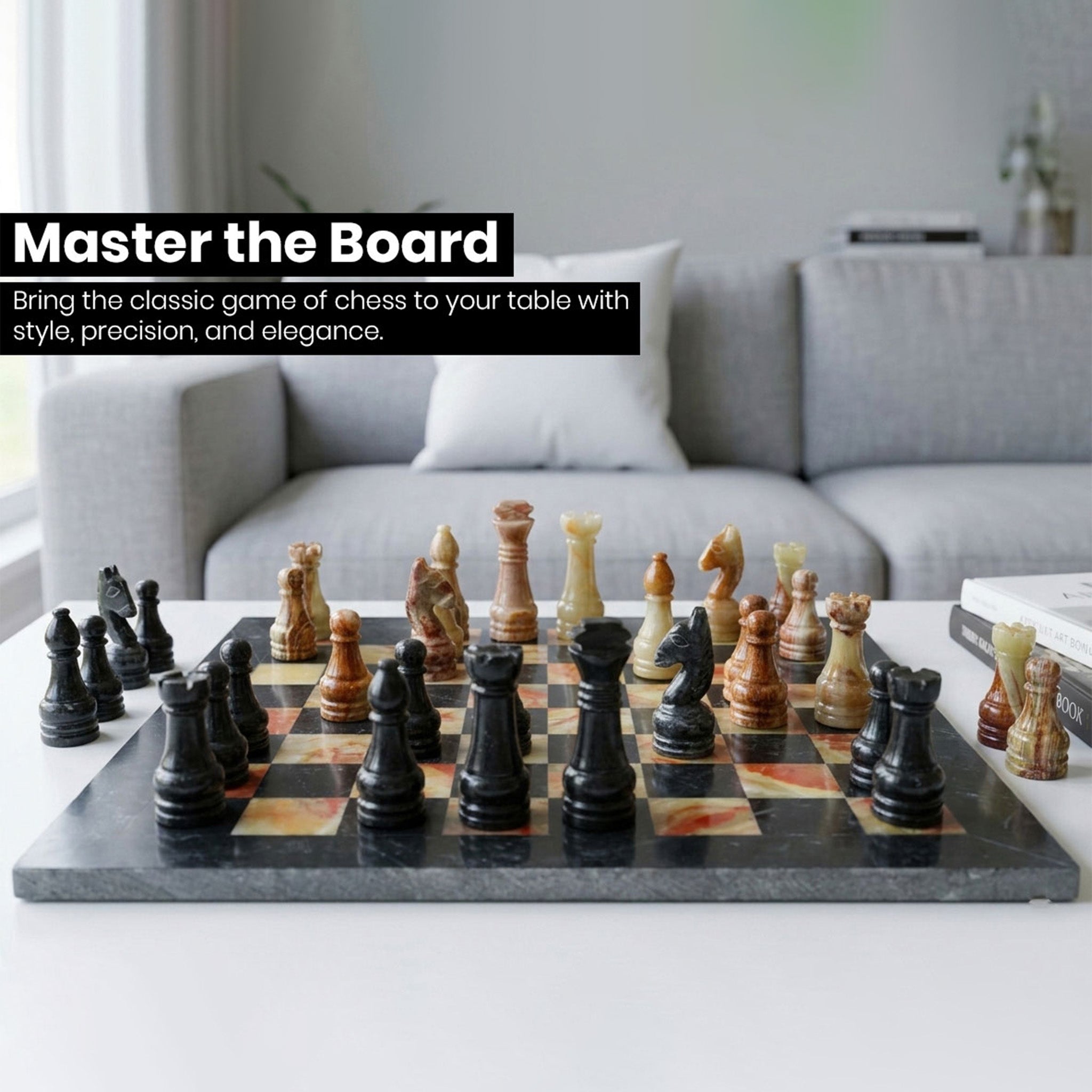 Black and Green Onyx Marble Chess Set 12 inches