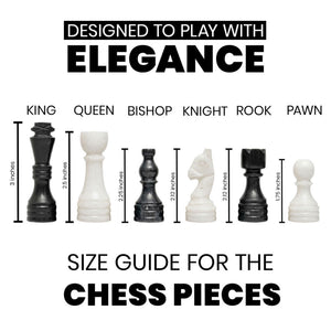 Black and White Chess Pieces for 12 to 16 Inches Board - size guide