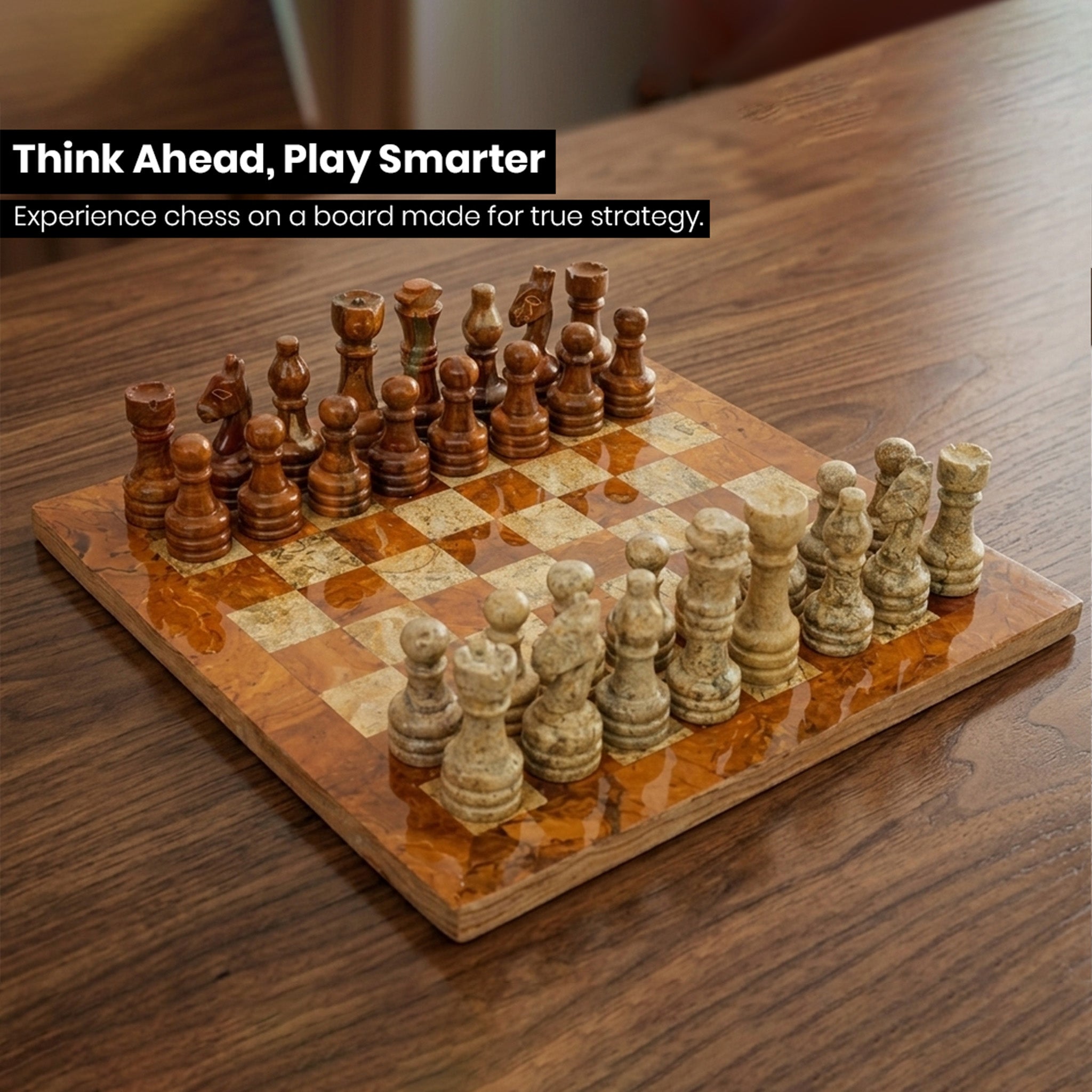 Brown Coral Marble Chess Set - 12 inch