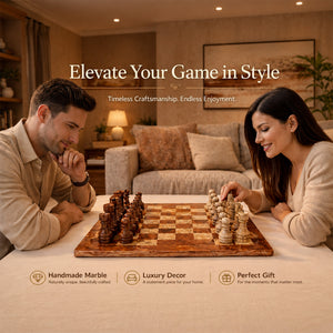 Brown Coral Marble Chess Set 15 inches - Handmade Quality