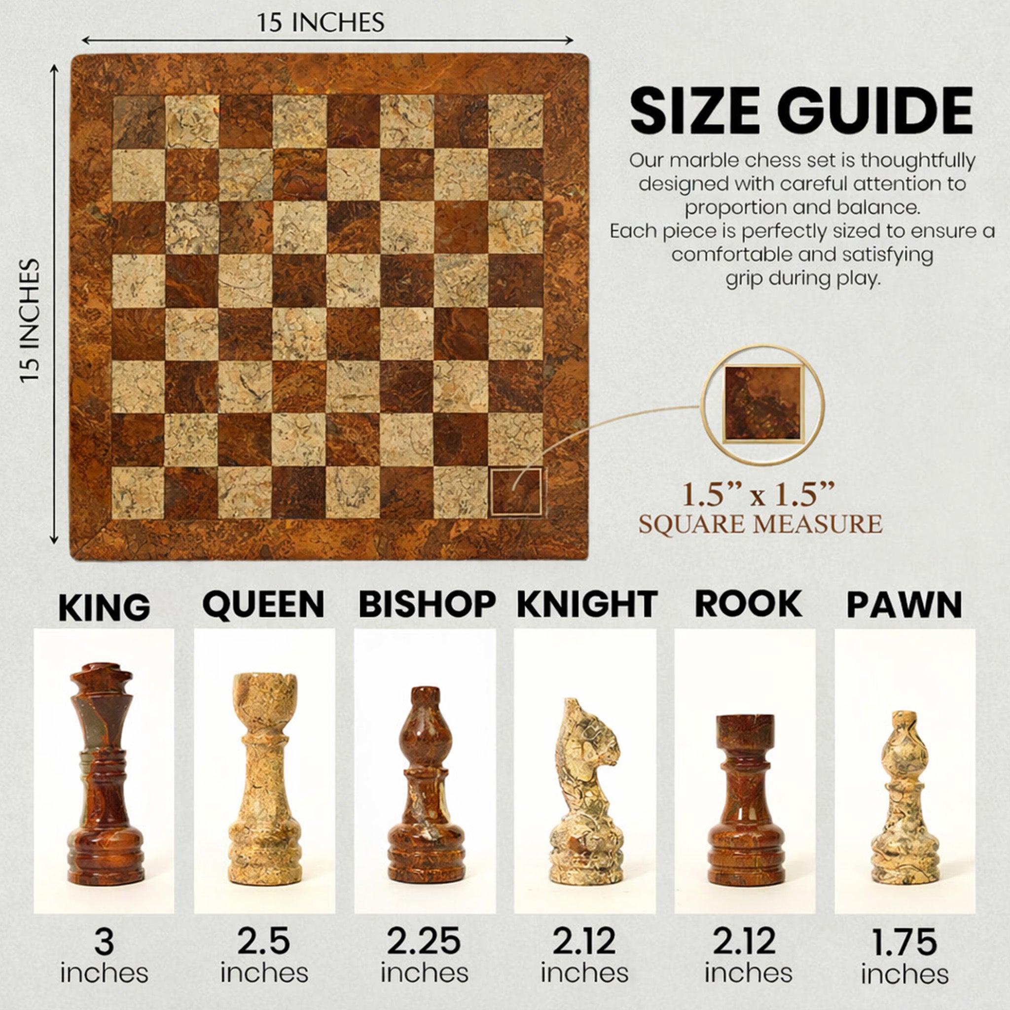 Brown and Coral Marble Chess Set 15 inches - Guide