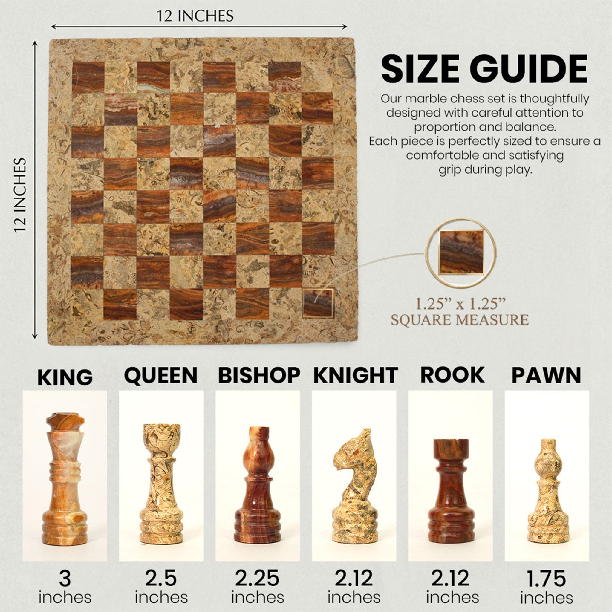 12 inch Coral Multi Marble Chess Set