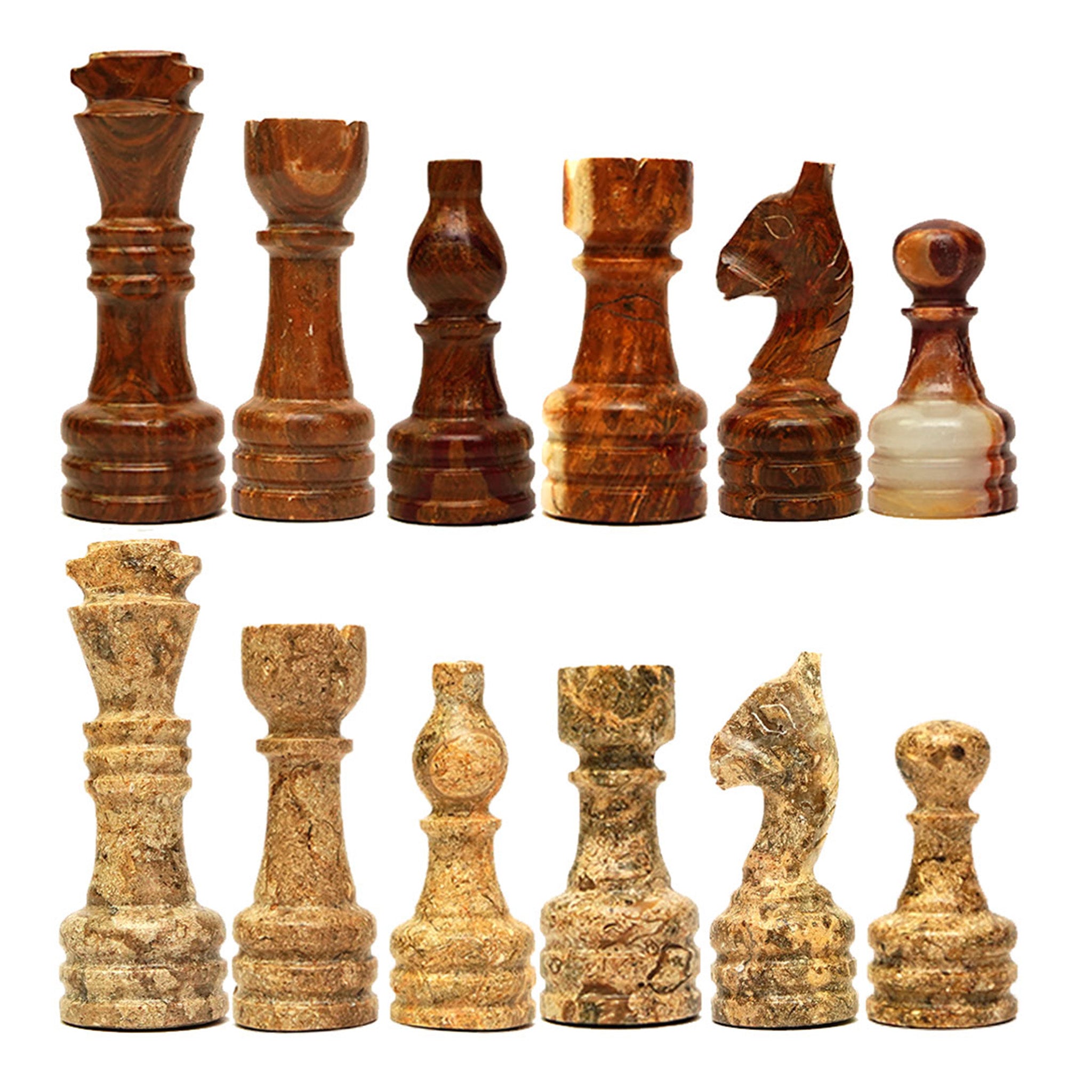 Coral and Brown Chess Pieces for 12 to 16 Inches Board
