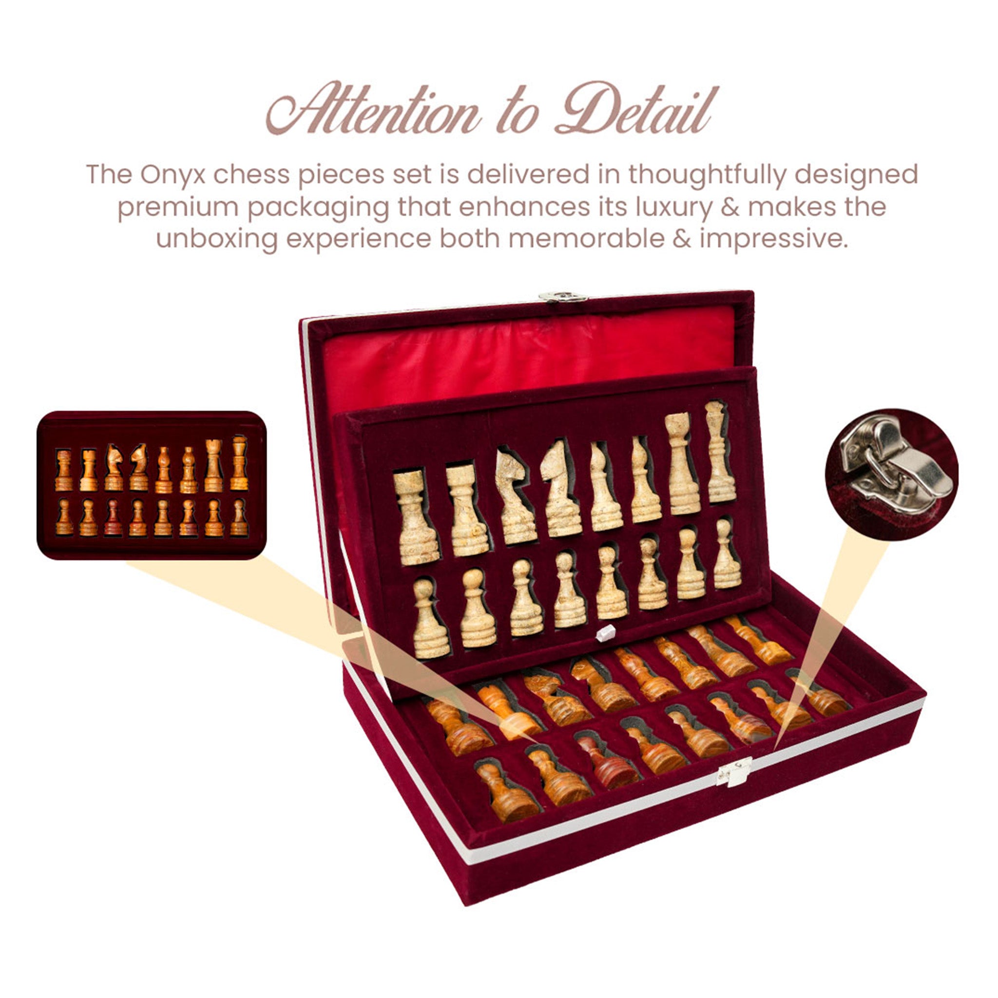 Coral and Brown Chess Pieces for 12 to 16 Inches Board Details