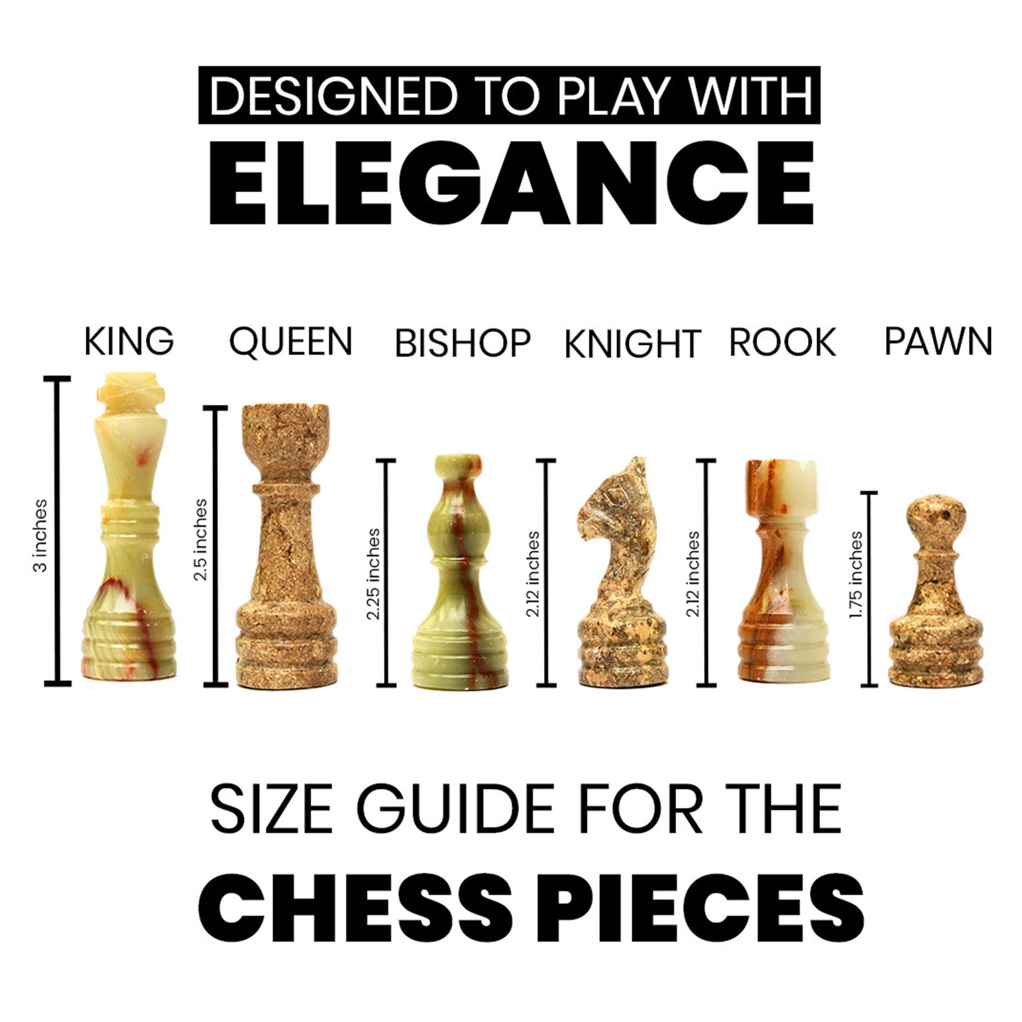 Coral and Green Onyx Chess Pieces