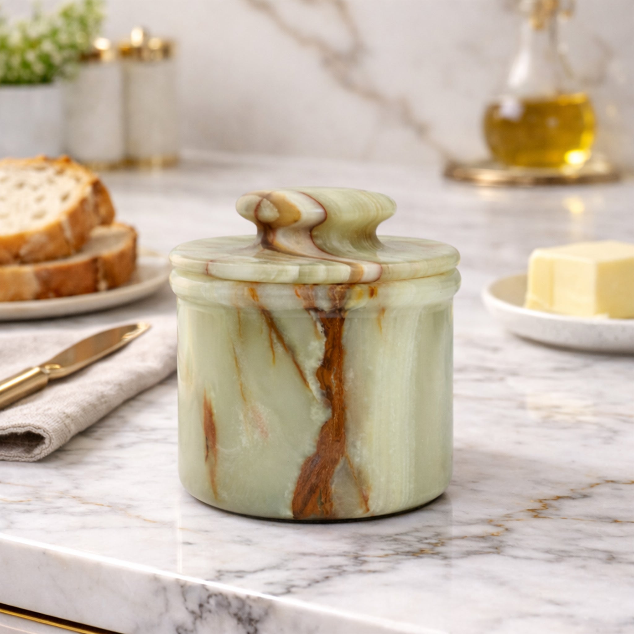 Green Onyx Butter Keeper with Lid
