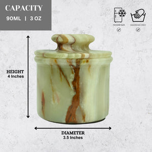 Green Onyx Butter Keeper with Lid - French Butter Crock