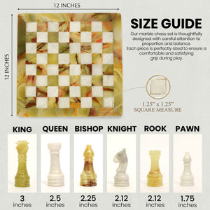 Green Onyx and White Marble Chess Set 12 Inches